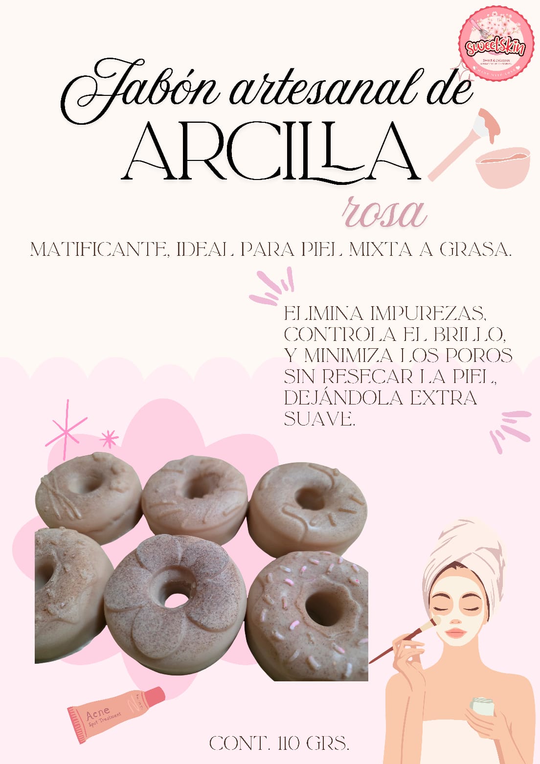 Jabón Artesanal Tipo Dona de Arcilla Rosa