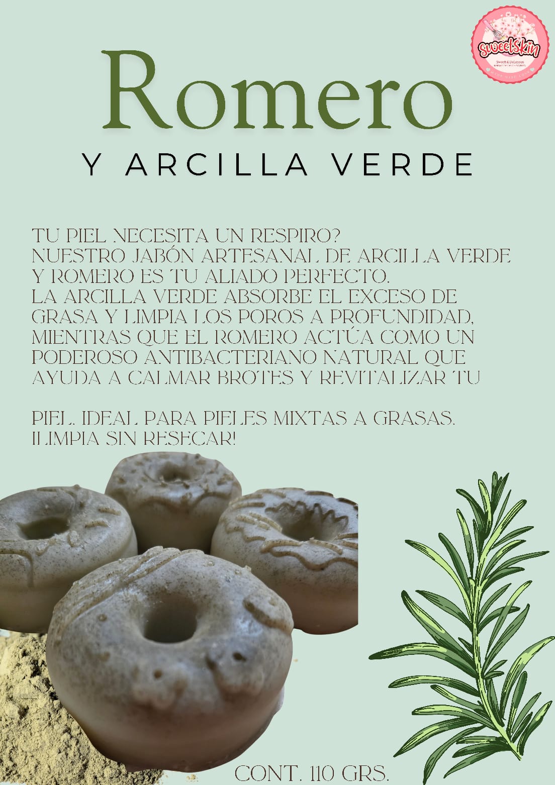 Jabón Artesanal Tipo Dona de Arcilla Verde y Romero
